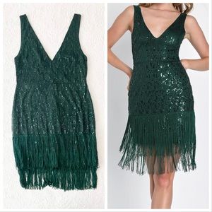 NWOT Lulus More Than Iconic Emerald Green Sequin Fringe Mini Dress XLarge